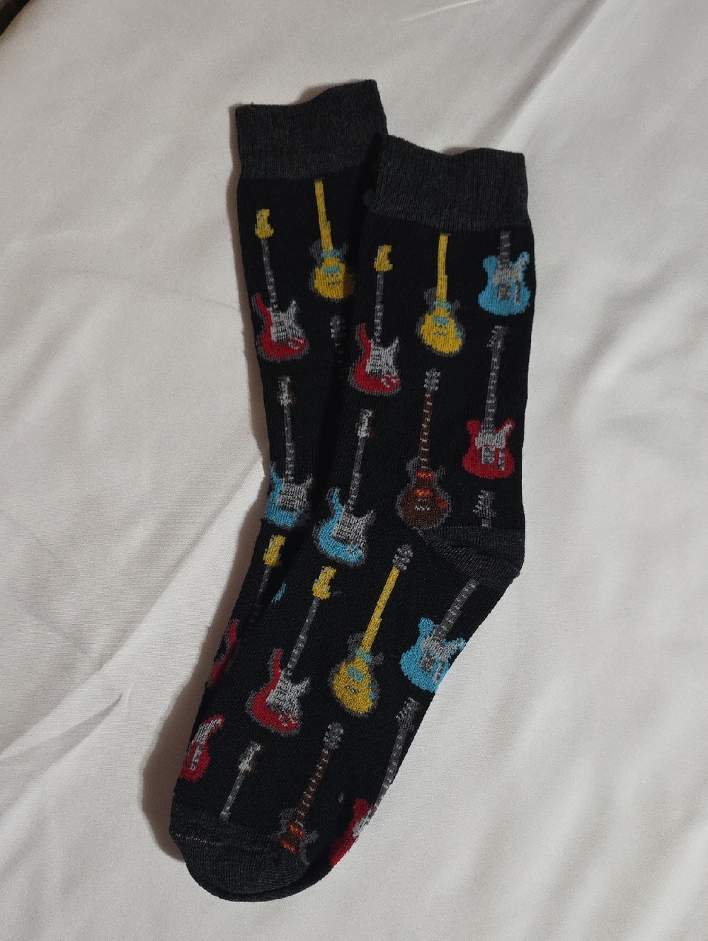 Men's Black Guitar Pattern Crew Socks